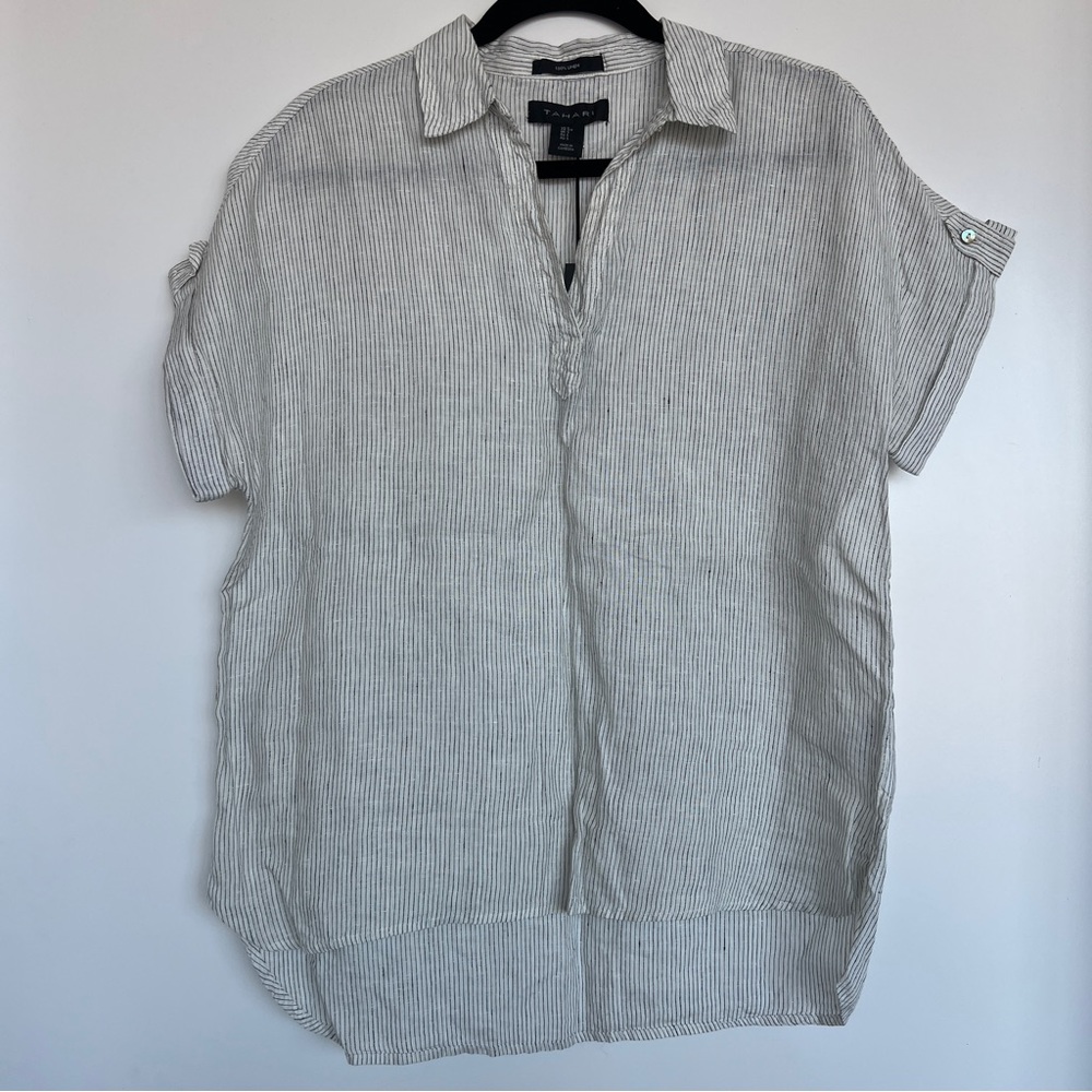 NWT ⋆ Tahari | Striped Linen Tunic Blouse